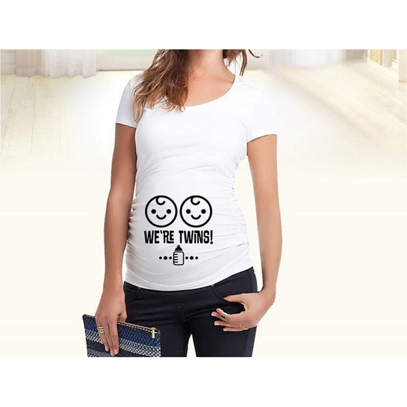 Women T-Shirts Slim Maternity Funny Letter Tops O-Neck Pregnancy Women 🇨🇳