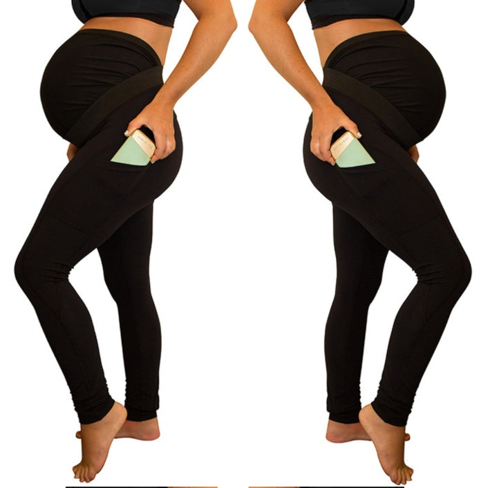 pure color panel long and high waist side pocket Maternity Pants 🇨🇳