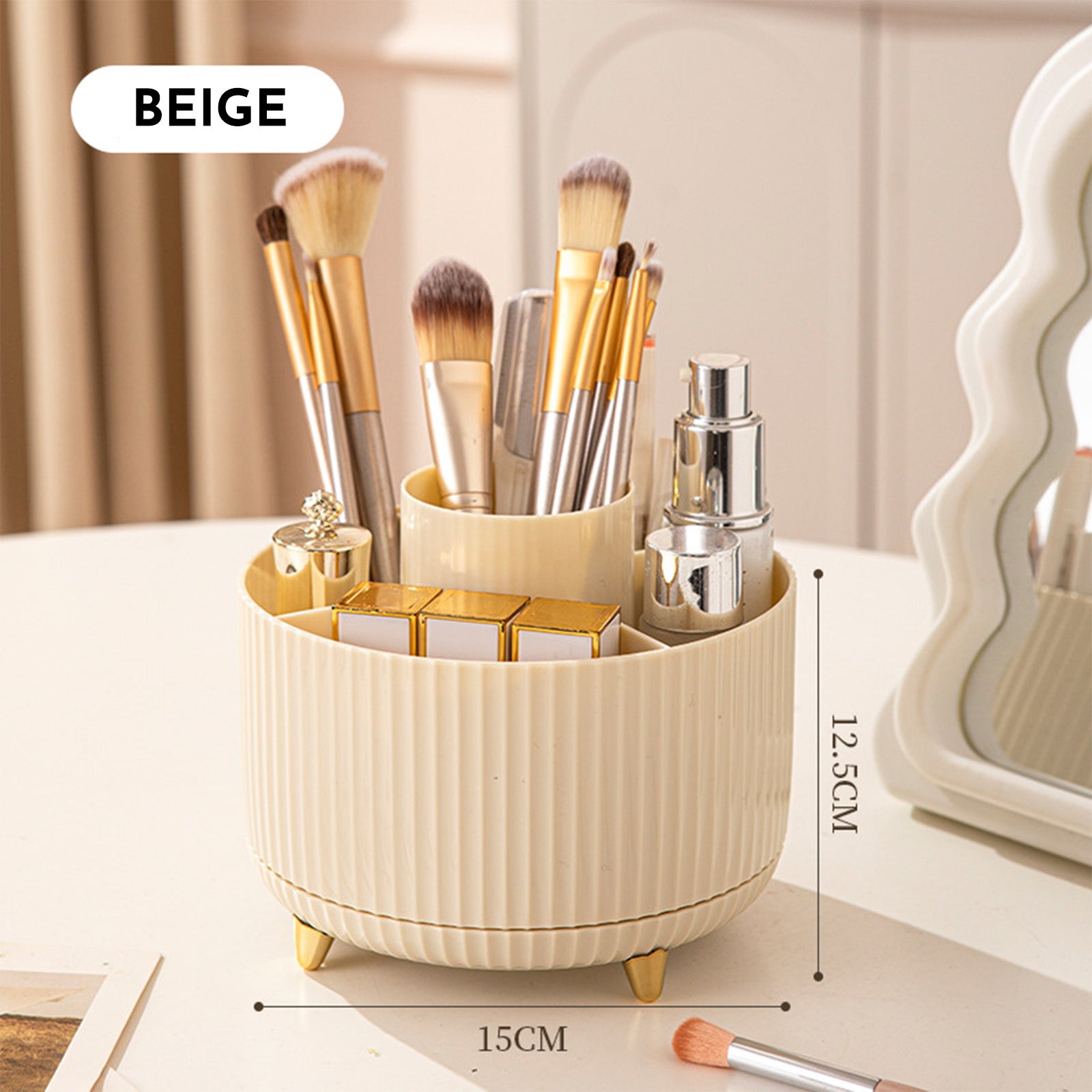 360 Rotating Makeup Brush Holder & Organizer Countertop Storage For Cosmetics & Skincare 8 Colours 🇨🇳