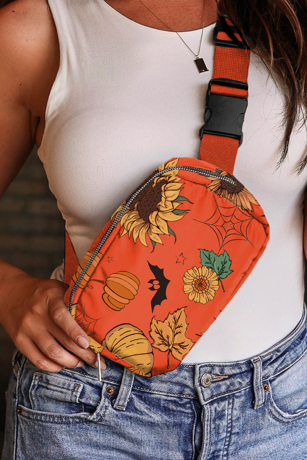 Orange Pumpkin Sunflower Halloween Graphic Crossbody Bag πΊπΈ