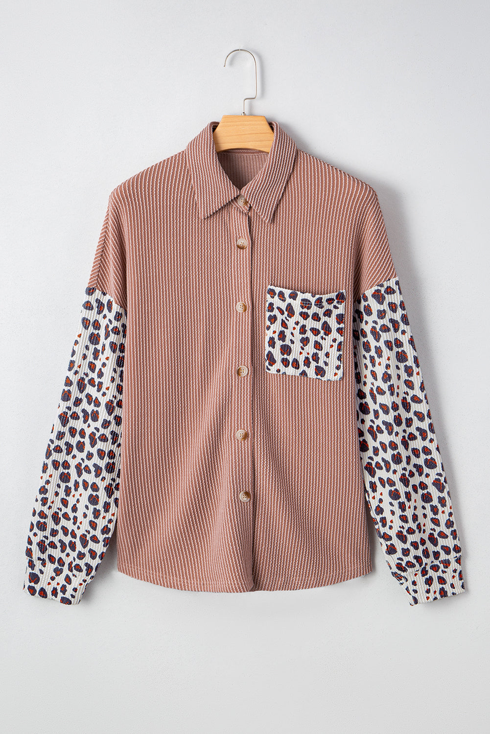 Dark Khaki Leopard Patched Twisted Ribbed Western Casual Shacket πΊπΈ