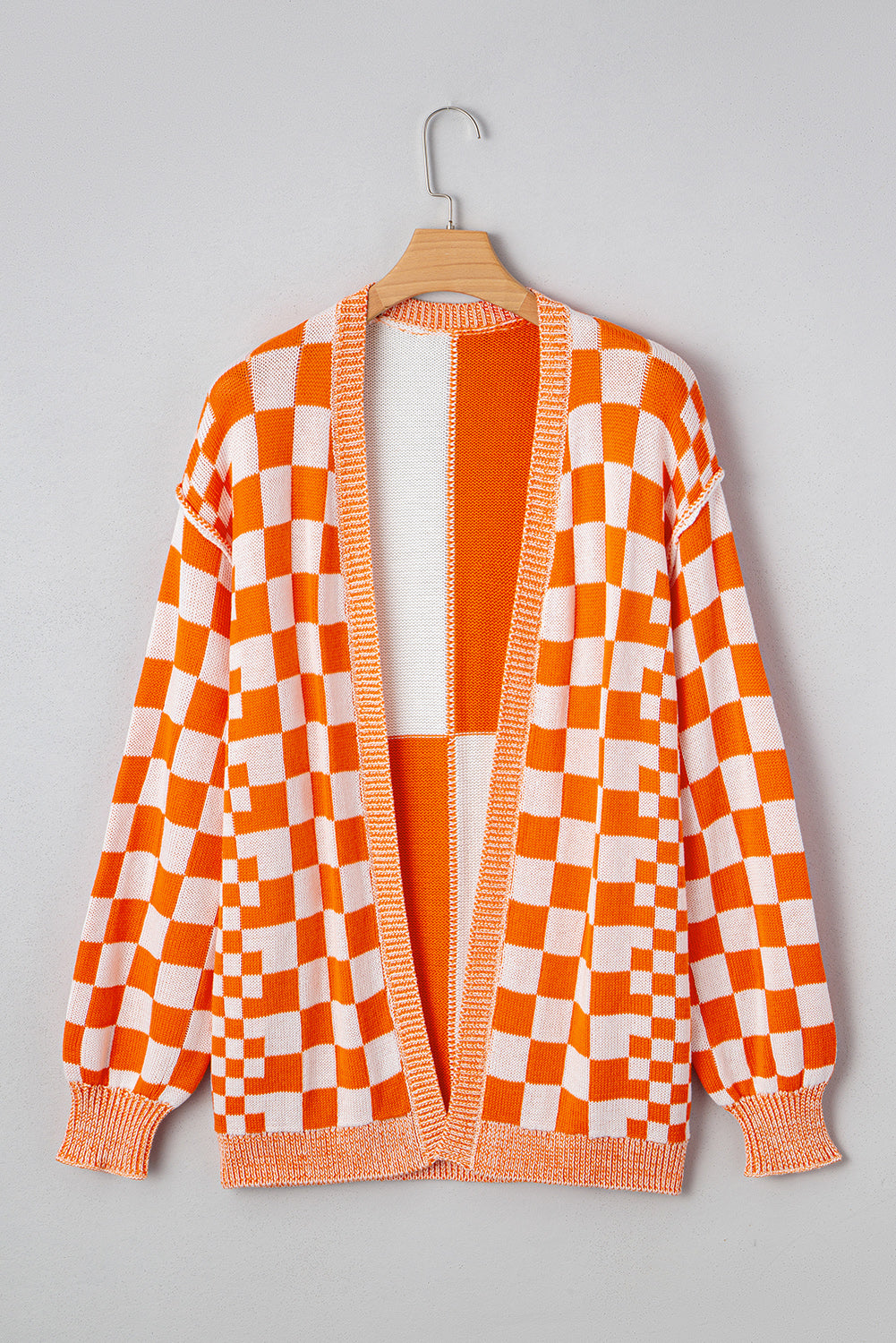 Orange Checkered Open Front Drop Shoulder Cardigan πΊπΈ