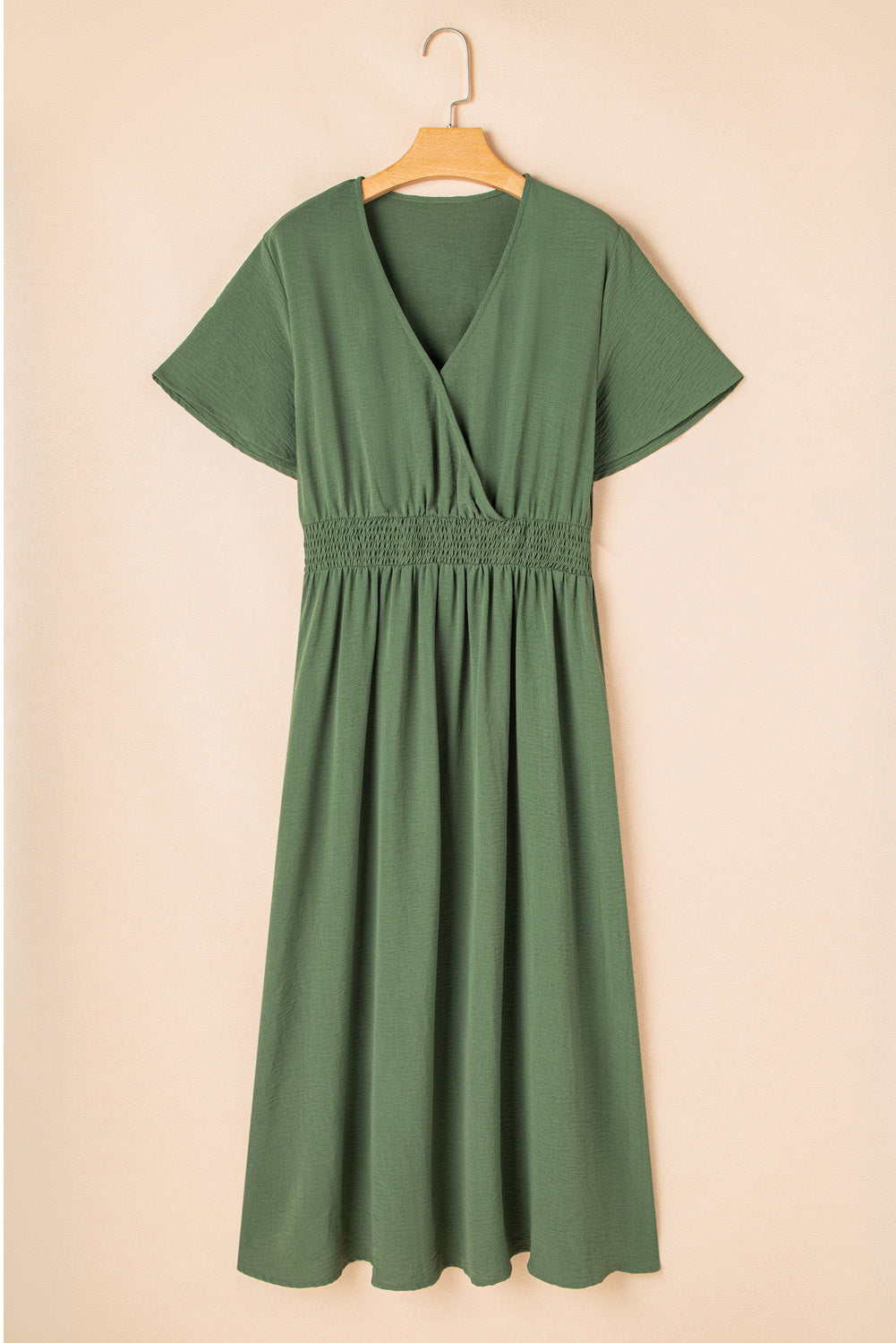 Four Leaf Clover Surplice Neckline Shirred High Waist Plus Size Maxi Dress 🇺🇲