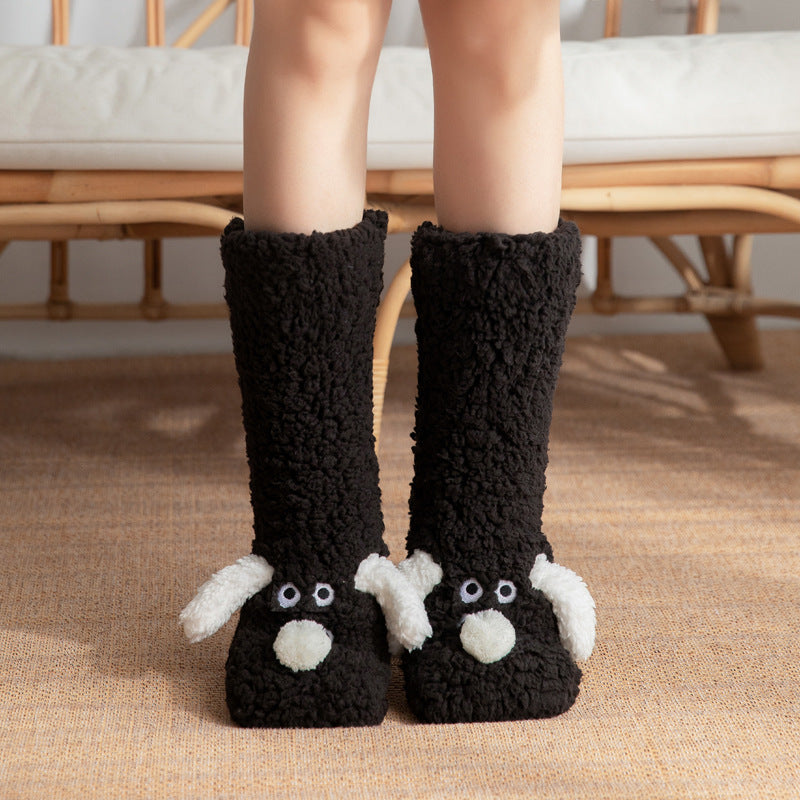 Cute Cartoon Dog Floor Socks Winter Warm Non-slip Plush Socks For Women 🇨🇳