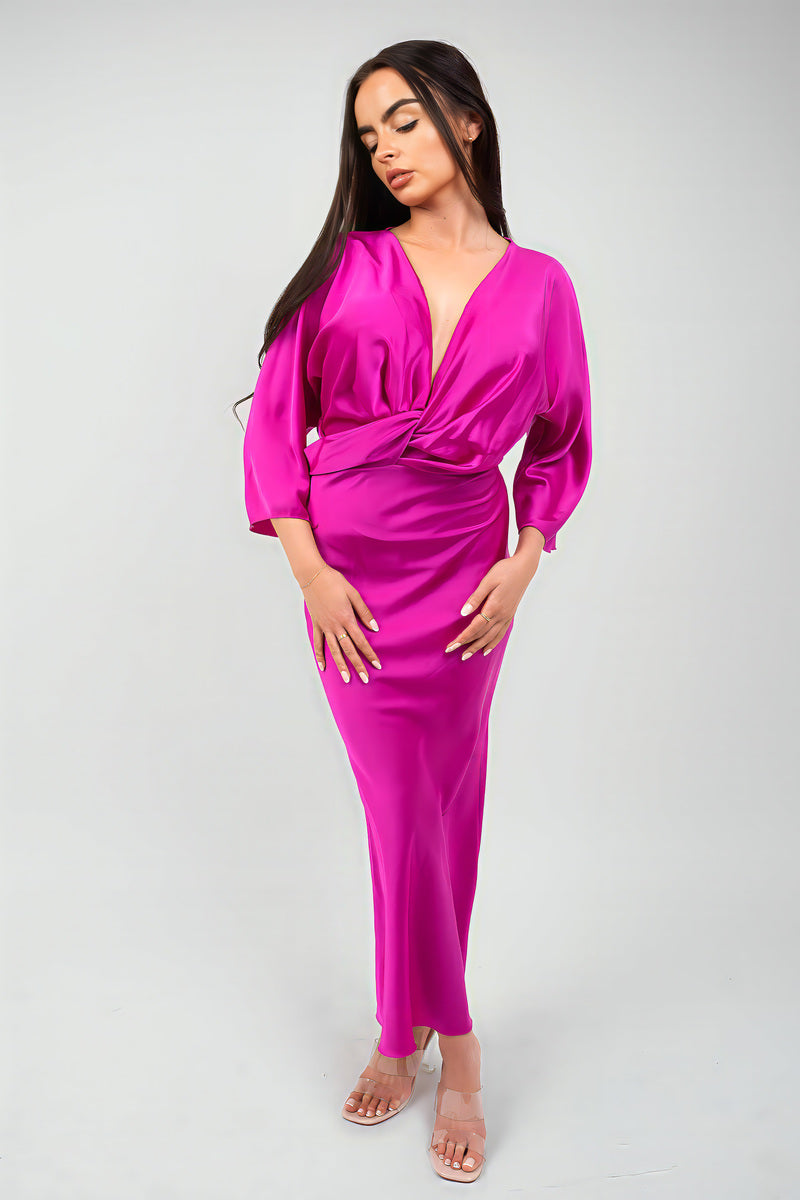 V-Neck Twist Front Midi Dress π¬π§