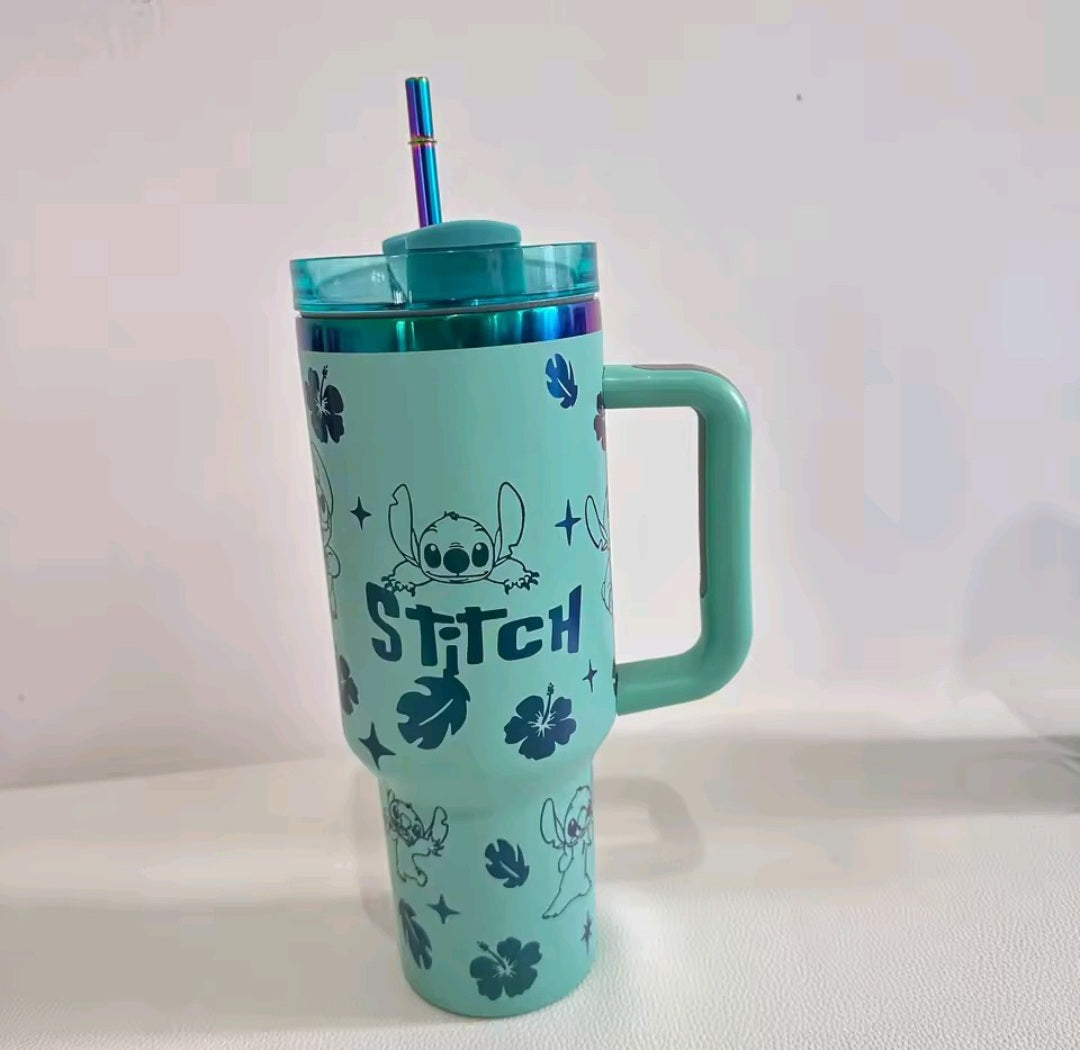 Cartoon inspired 40oz tumbler mug with handle and straw - stainless steel insulated 🇨🇳