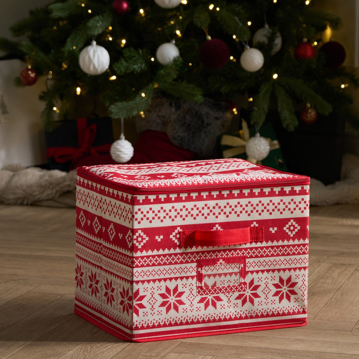 Nordic Print Square Christmas Light Storage Box - Red π¬π§