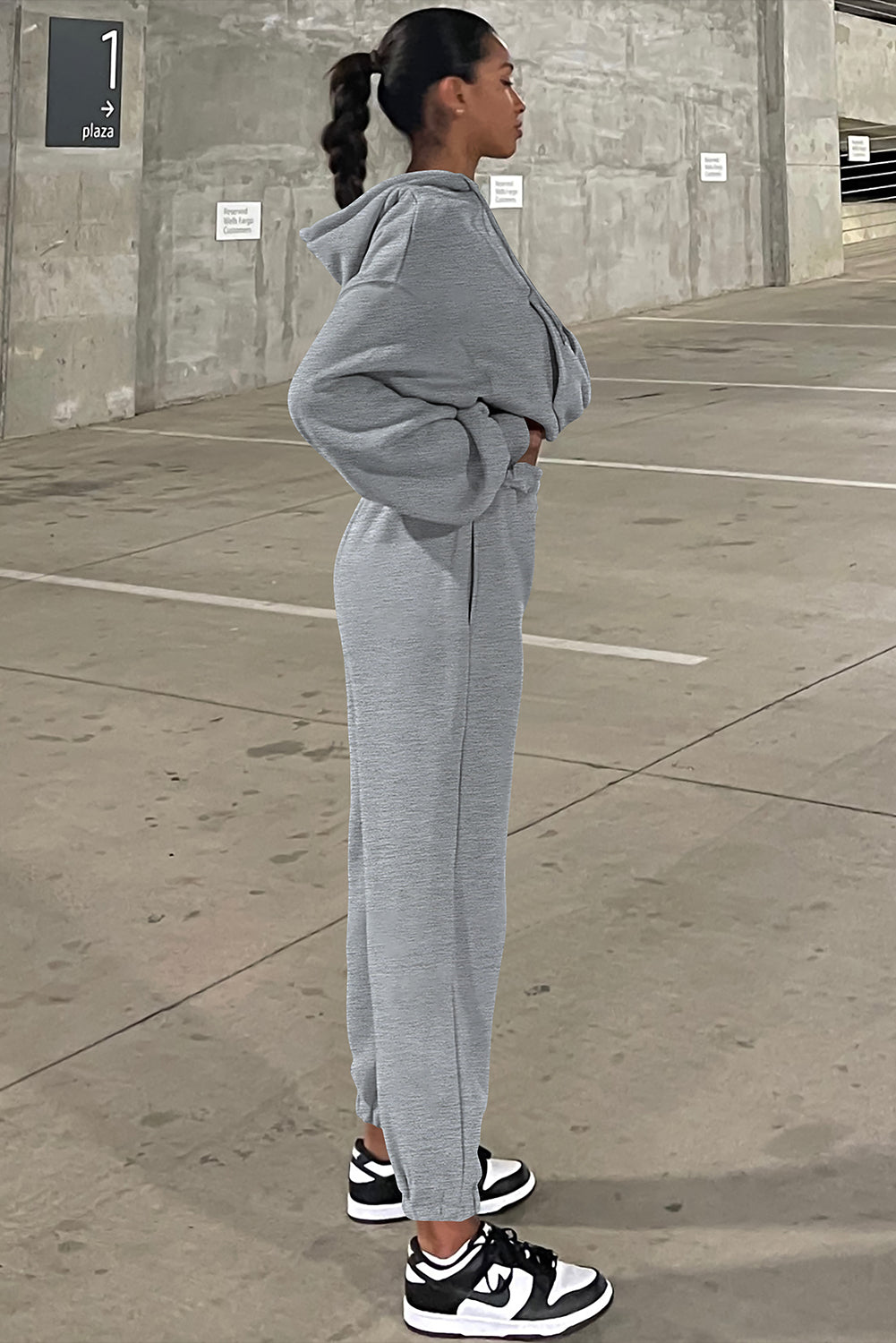 Grey Solid Drop Shoulder Hoodie and Joggers Activewear Set 🇺🇲