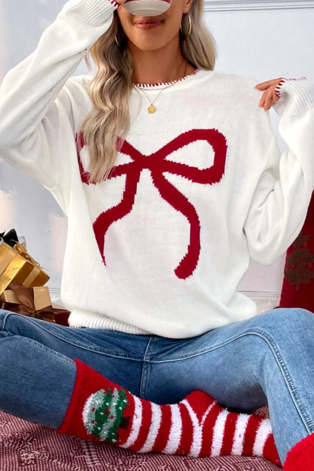 Sweet and versatile loose long sleeved round neck Christmas sweater 🇨🇳
