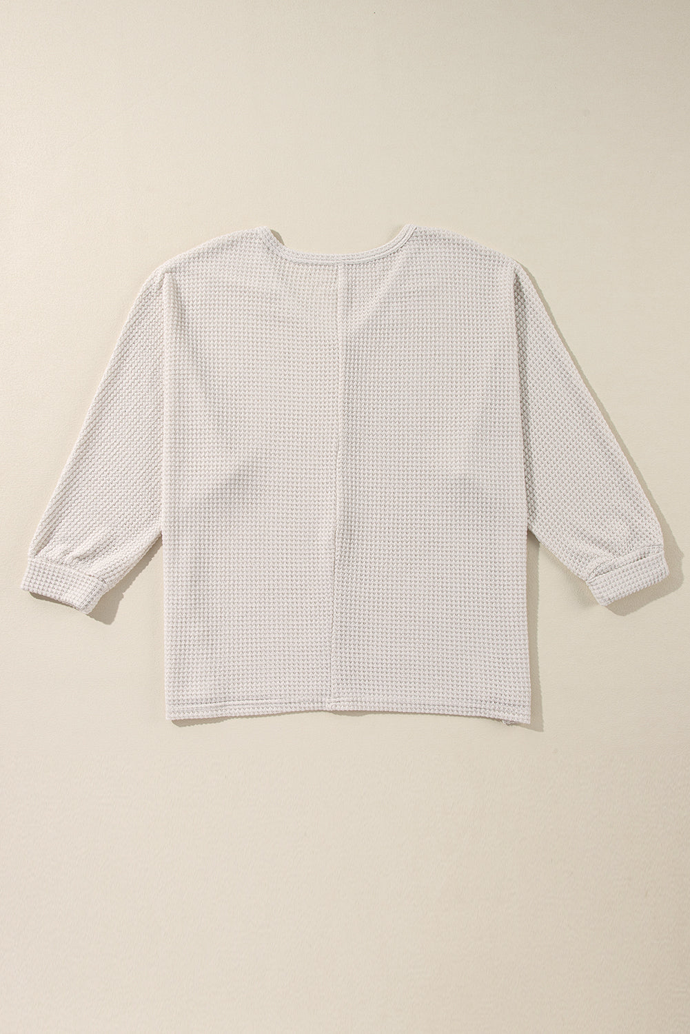White Waffle Knit Side Slits Loose Fit V Neck Top 🇺🇲