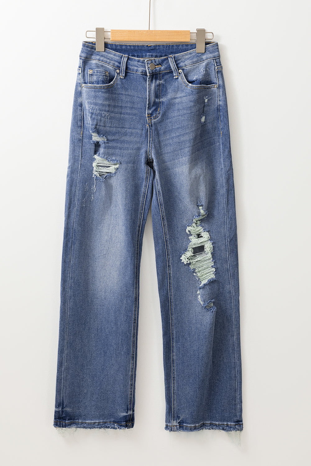 Ashleigh Blue Distressed Raw Hem Straight Leg High Waist Jeans 🇨🇳