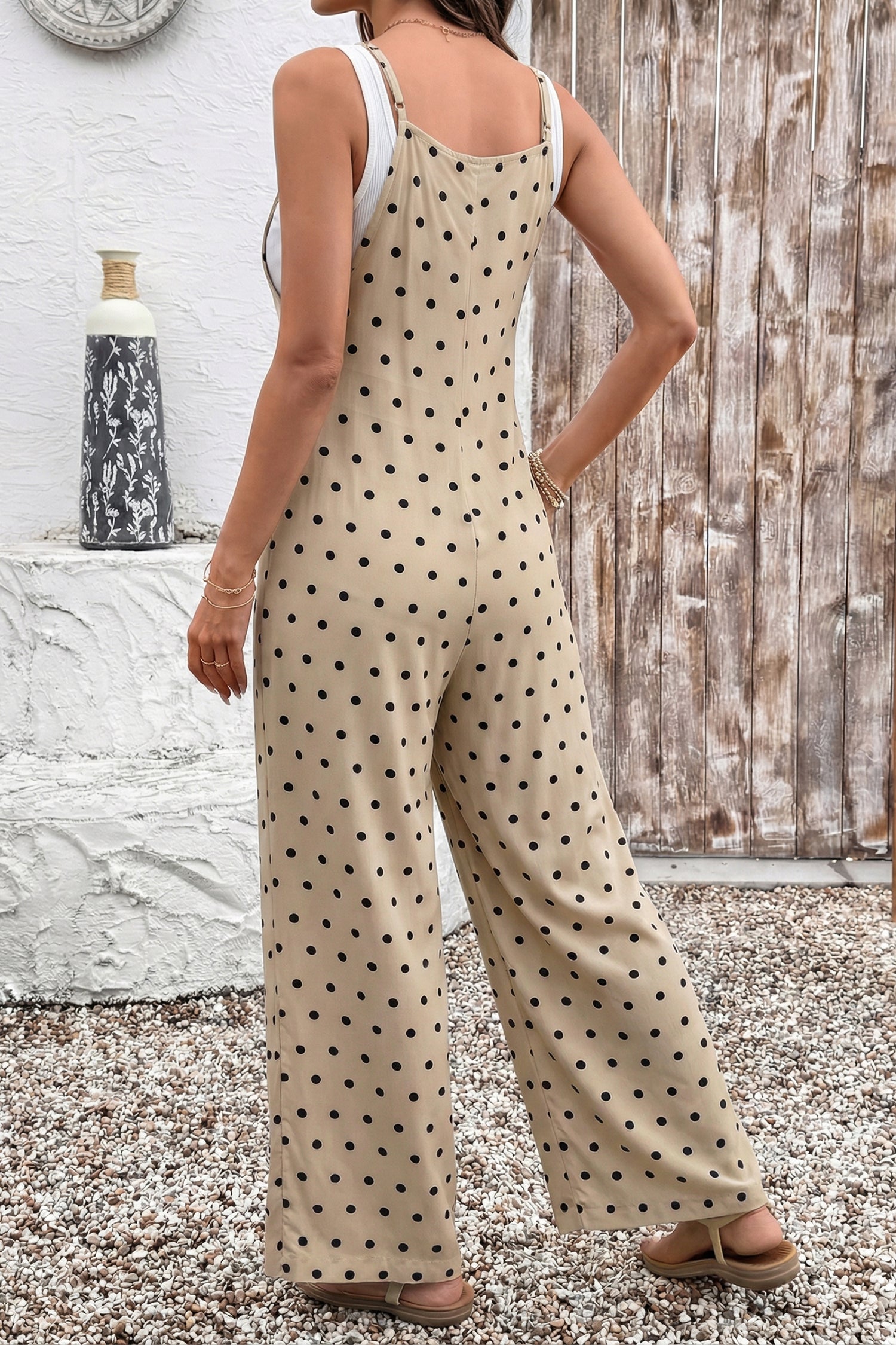 Khaki Floral Print Spaghetti Straps Loose Pocketed Jumpsuit 🇺🇸