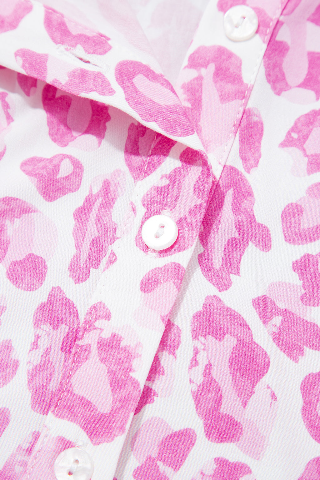 Pink Abstract Leopard Print Tie Waist Puff Sleeve Mini Shirt Dress 🇺🇸