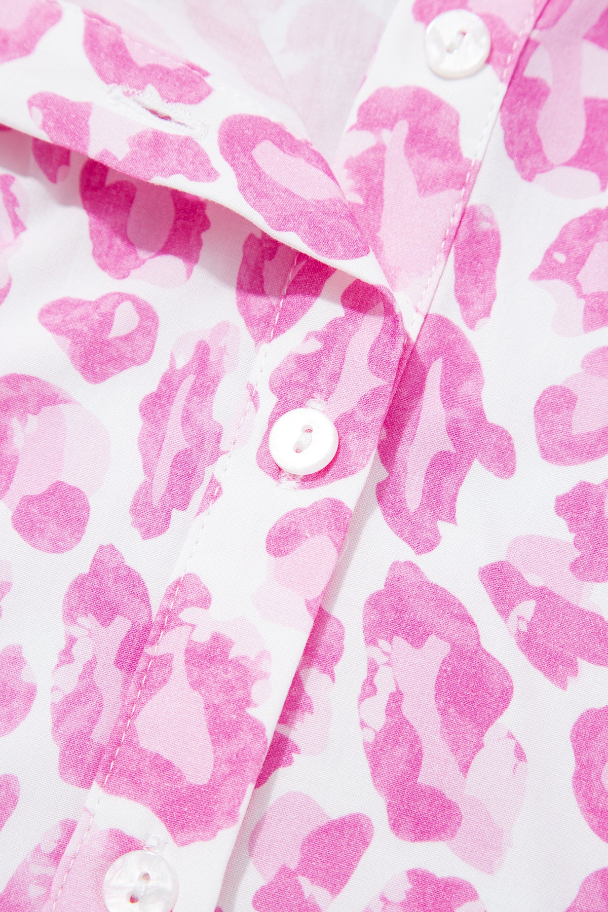 Pink Abstract Leopard Print Tie Waist Puff Sleeve Mini Shirt Dress 🇺🇸