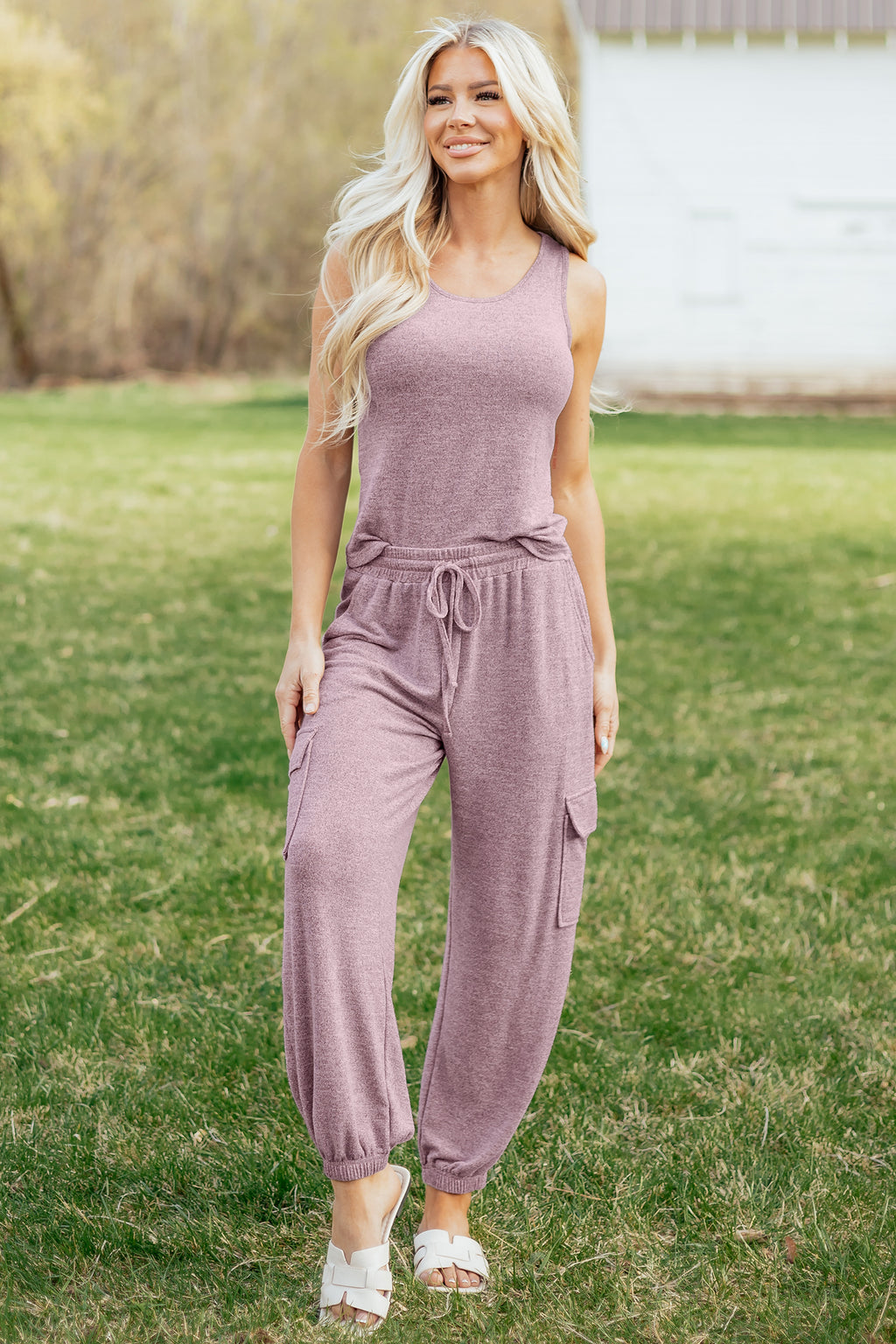 Orchid Bouquet Casual Tank Top Drawstring Jogger Pants 2pcs Outfit 🇺🇸