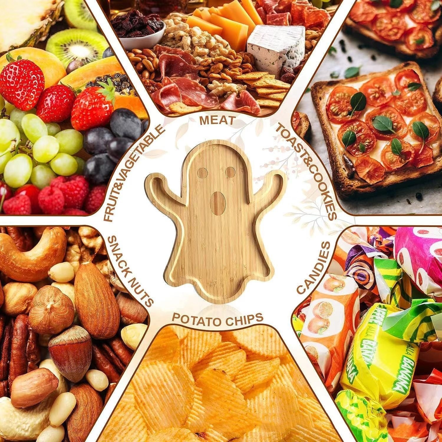 Halloween Ghost  Bamboo Wood Cheese Platter Tray For Candy Cookie Kitchen Gadgets 🇨🇳