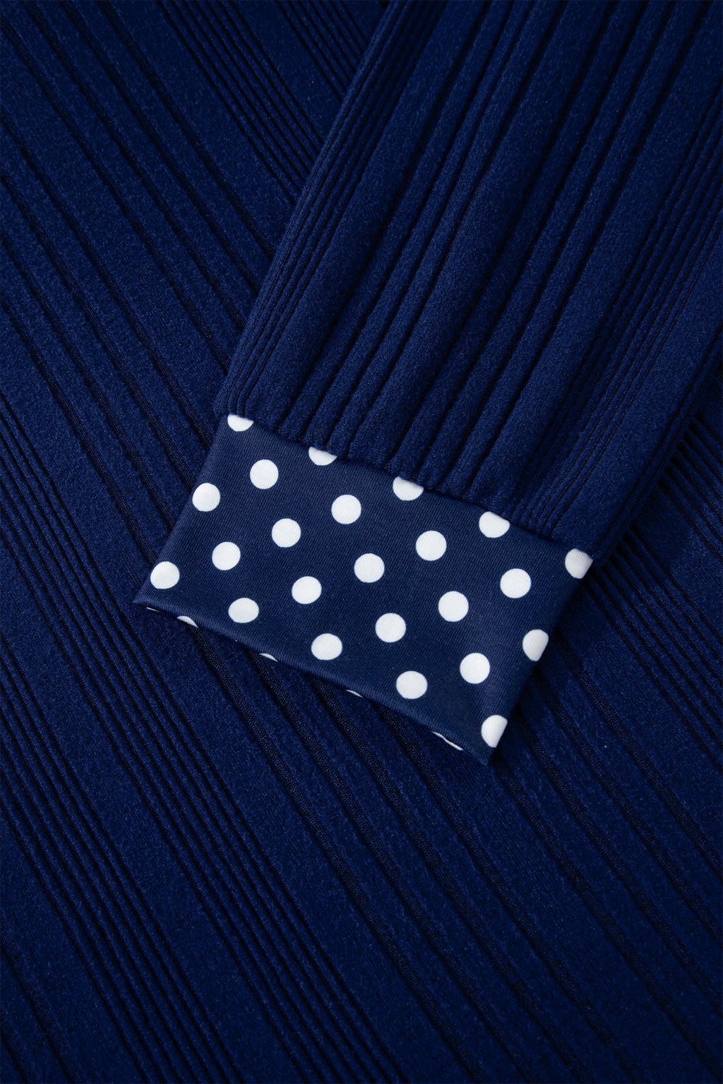 Dirty blue Polka Dot Trimmed V Neck Bow Tie Textured Ribbed Top 🇺🇸