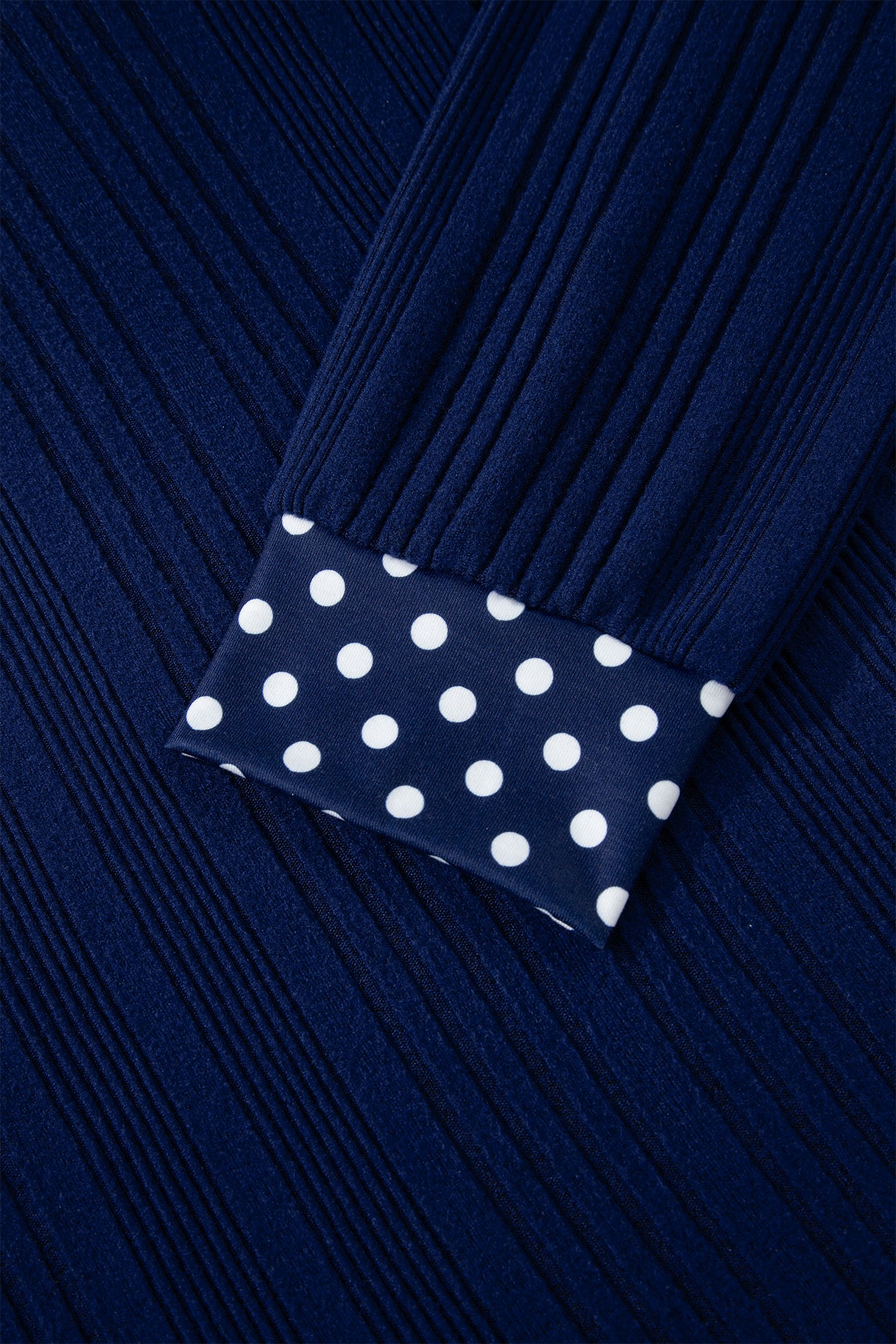 Dirty blue Polka Dot Trimmed V Neck Bow Tie Textured Ribbed Top 🇺🇸