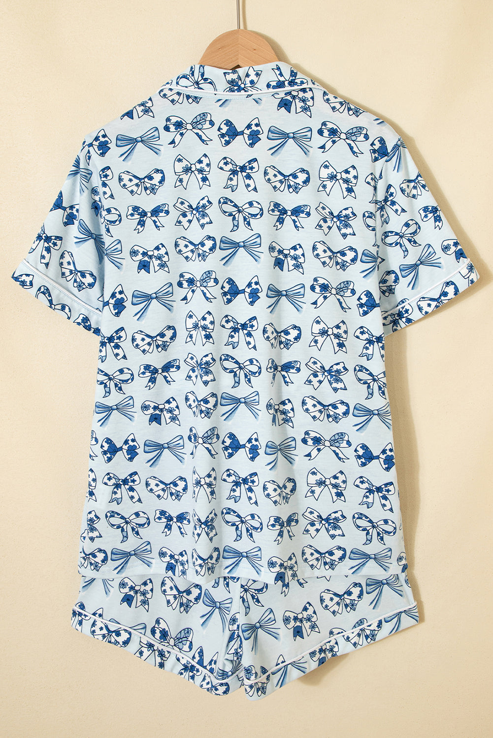 Sky Blue Bow Print Short Pajama Set 🇺🇸