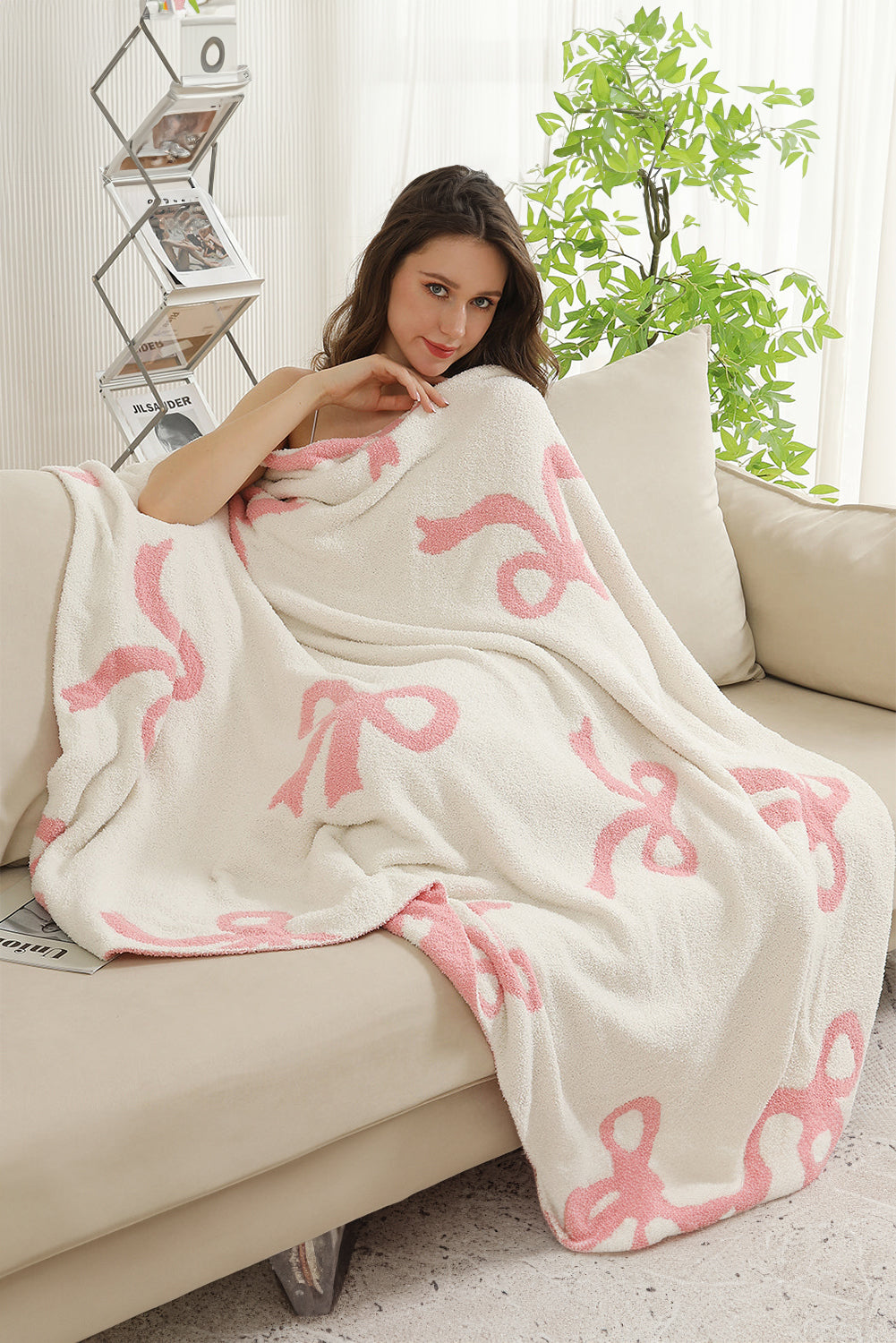 Pink Bow Printed Cozy Soft Throw Blanket 🇺🇸