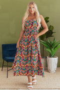 Black Boho Floral Print Thin Straps Sleeveless High Waist Maxi Dress 🇺🇸
