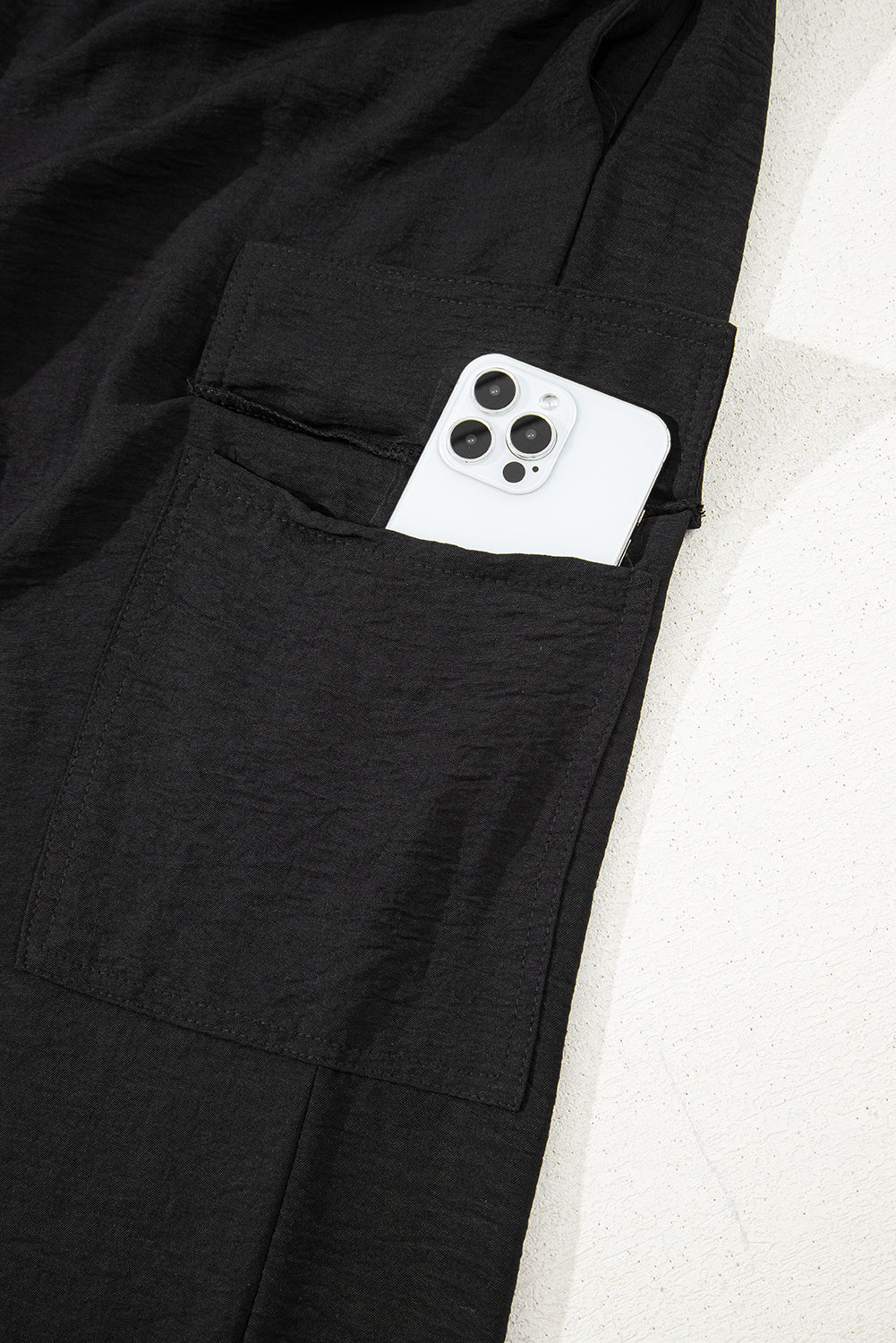 Black Drawstring Frilled Waist Wide Leg Utility Trousers 🇺🇲