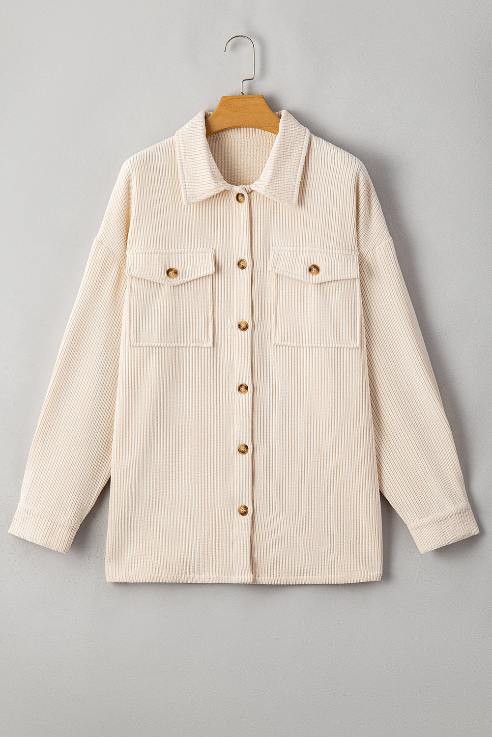 Oatmeal Textured Flap Pockets Buttoned Plus Size Shacket 🇺🇸