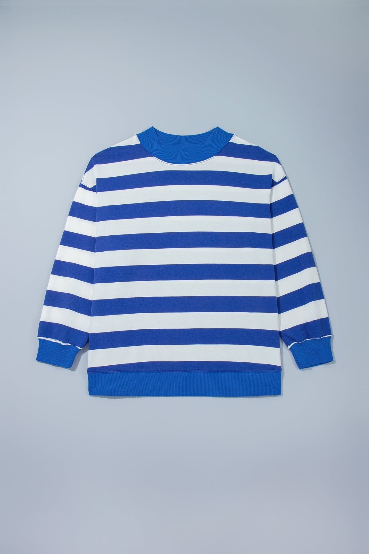 Orange Stripe Ribbed Trim Stand Neck Dropped Shoulder Plus Size Sweatshirt 🇺🇸