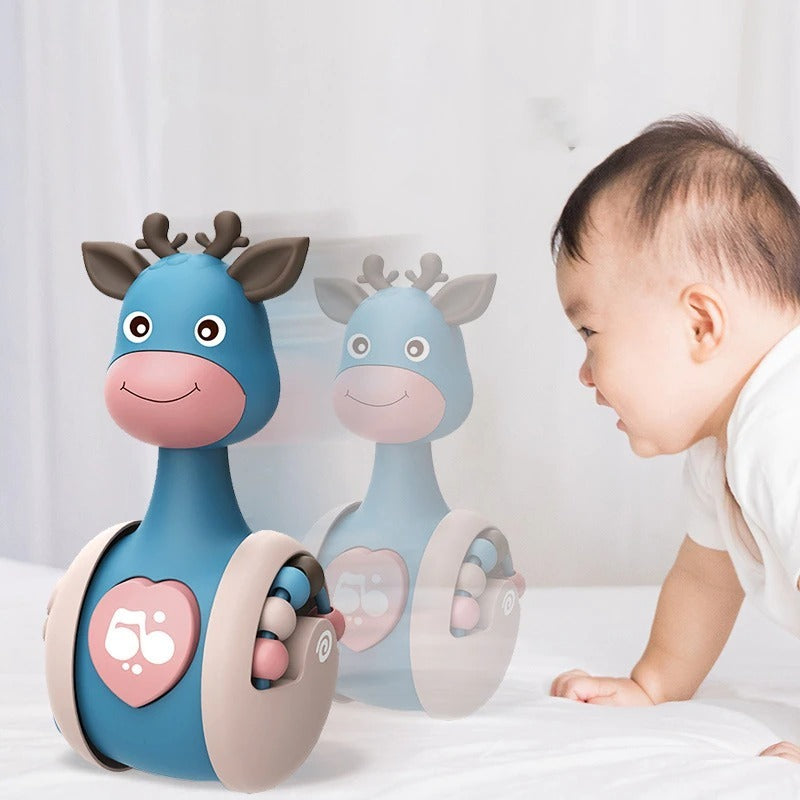 Sliding Deer Baby Tumbler Rattle 3 In 1 Sliding Tumbler Toy Baby Rattle Montessori Bath Toy For W Built-in Ring Bear Roly-Poly Early Learning Christmas Tumbler 🇨🇳