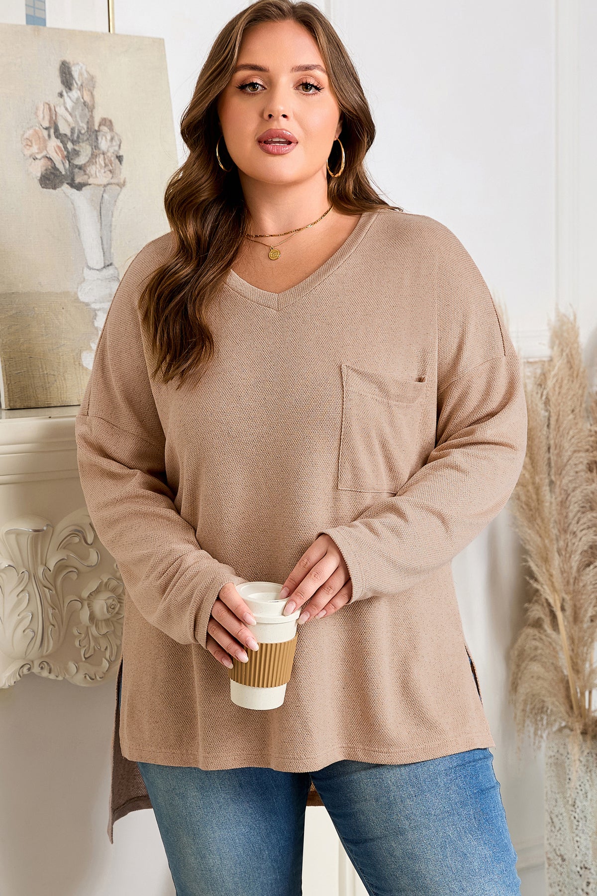Parchment Plus Size Drop Shoulder Knit Tunic Top 🇺🇸