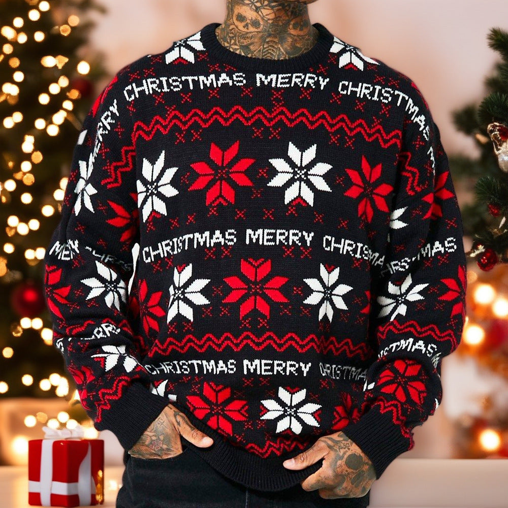 Mens Christmas jacquard long sleeved thin sweater 🇨🇳
