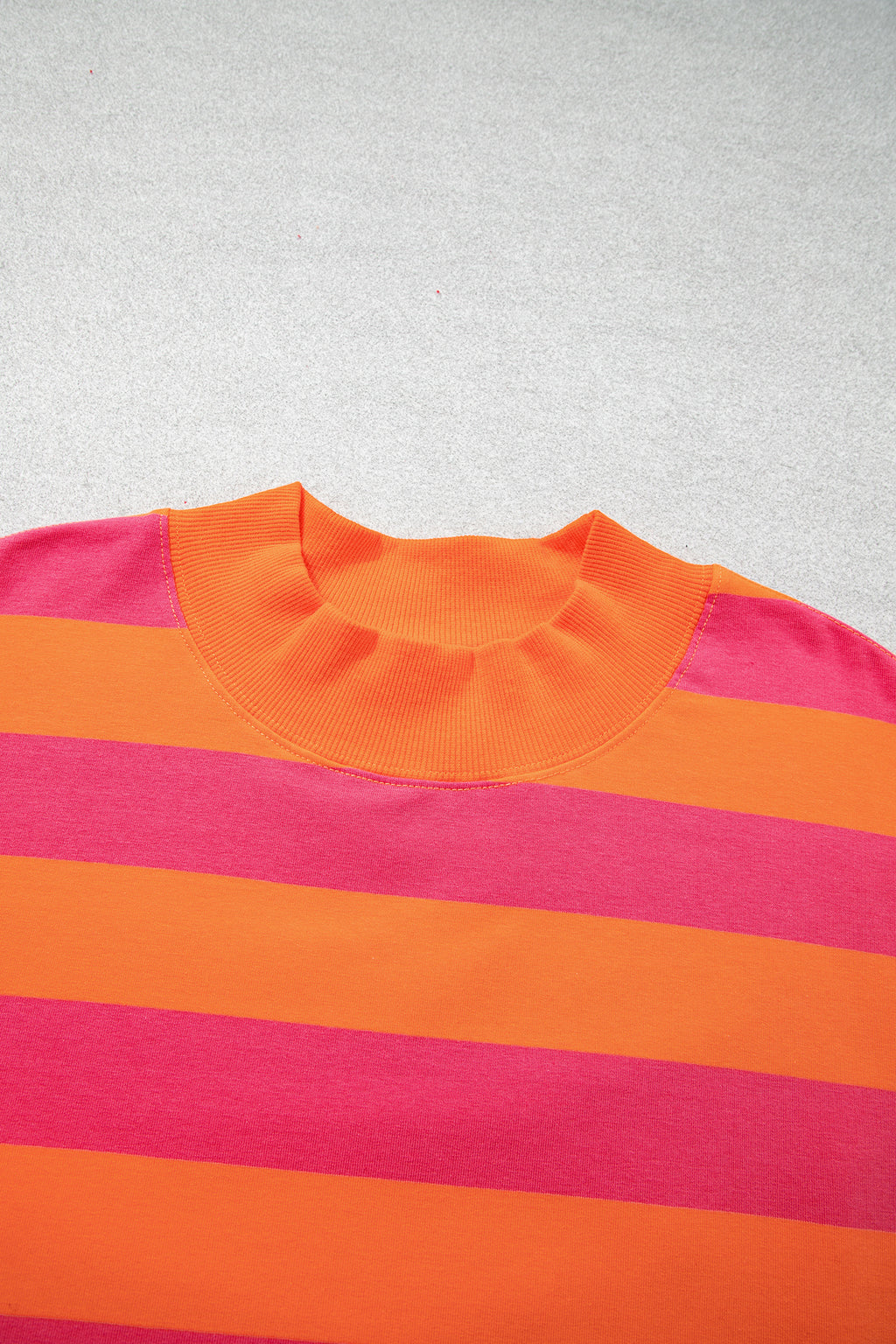 Orange Stripe Ribbed Trim Stand Neck Dropped Shoulder Plus Size Sweatshirt 🇺🇸