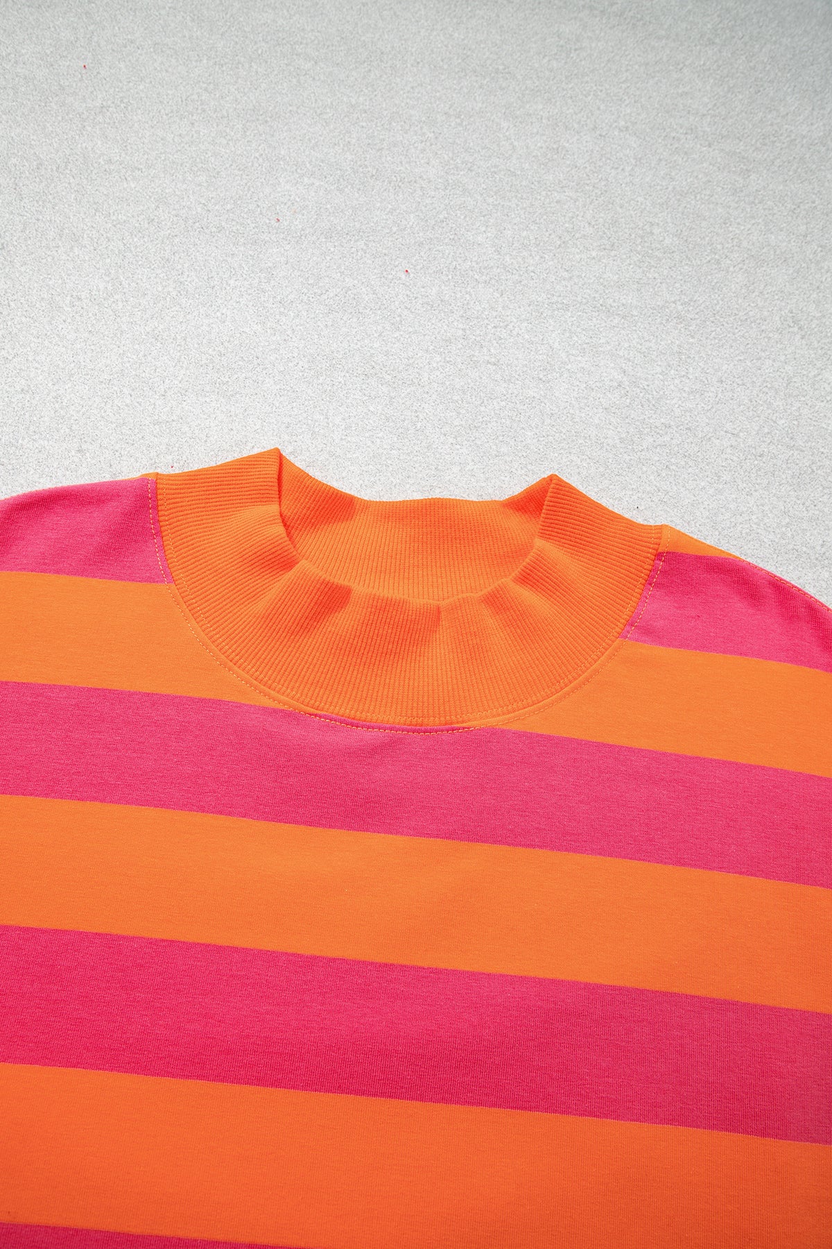 Orange Stripe Ribbed Trim Stand Neck Dropped Shoulder Plus Size Sweatshirt 🇺🇸