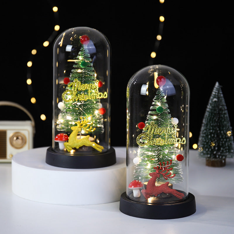 Christmas Gift LED Light Illumination Decorative Ornament Mini Christmas Tree Deer Glass Cover 🇨🇳