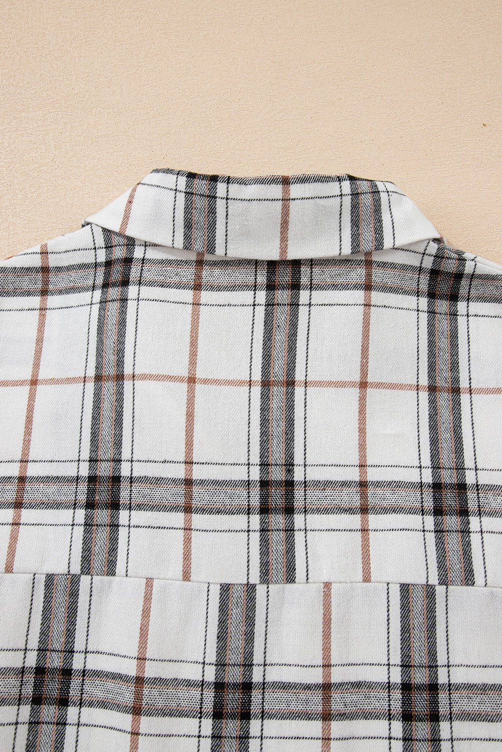 White Plaid Print Collared V Neck Loose Blouse with Side Slits 🇺🇸