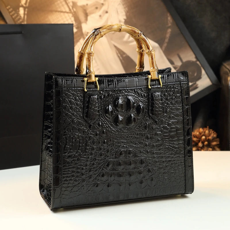 Brand Genuine Leather Bamboo Women's Bag Crocodile Pattern Handbag 🇨🇳