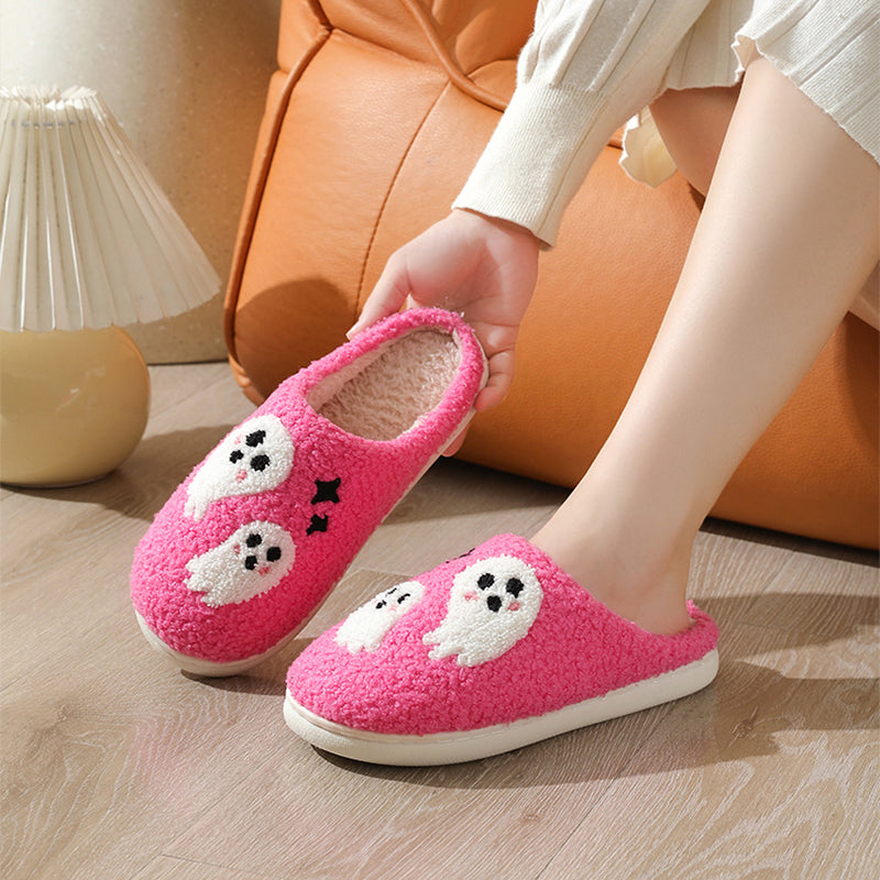 Halloween Cartoon Ghost Cotton Slippers For Women Indoor Non-slip Bedroom Floor Slipper Winter House Shoes 🇬🇧