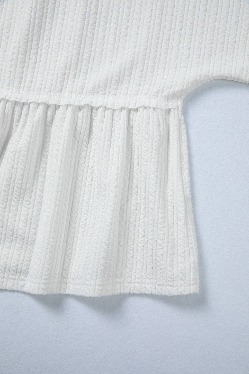 White Solid Color Textured Drop Shoulder Long Sleeve Peplum Top 🇺🇸