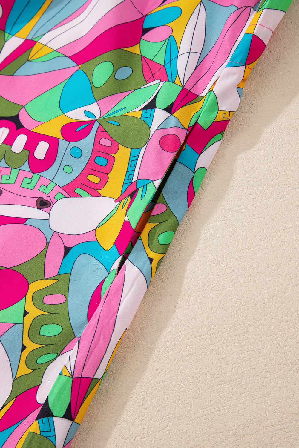 Pink Abstract Printed Lantern Sleeve Buttoned Mini Dress 🇺🇸