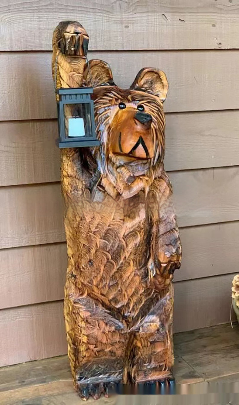 Bear Lamp Wood Carving Resin Garden Bear Decorations Manor Led Ornaments 🇨🇳