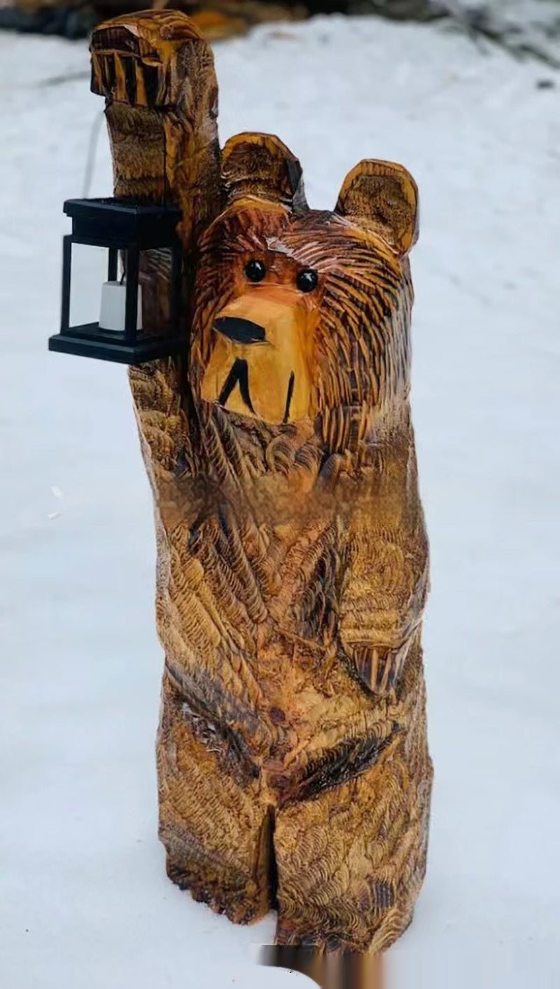 Bear Lamp Wood Carving Resin Garden Bear Decorations Manor Led Ornaments 🇨🇳