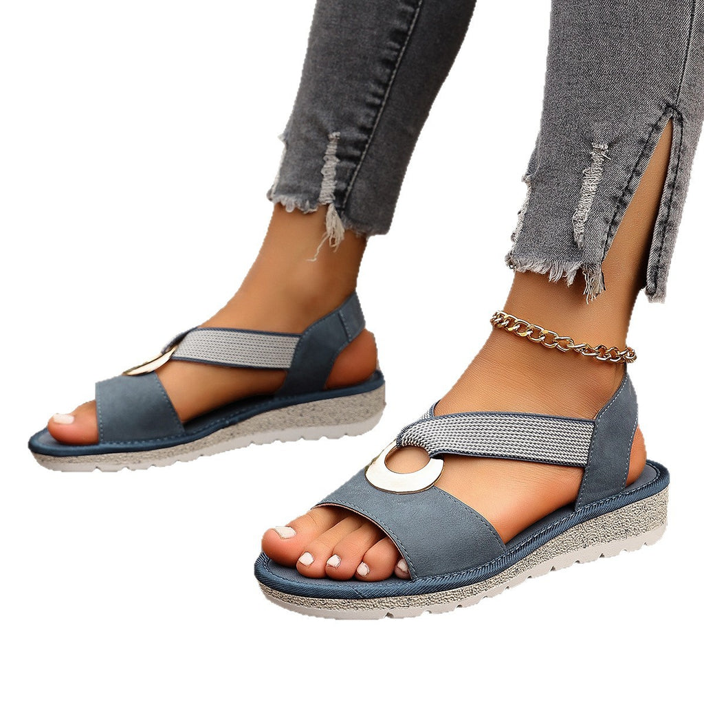 Plus-size Fish-mouth Wedge Sandals With A Jute Sole And Elastic Strap 🇨🇳