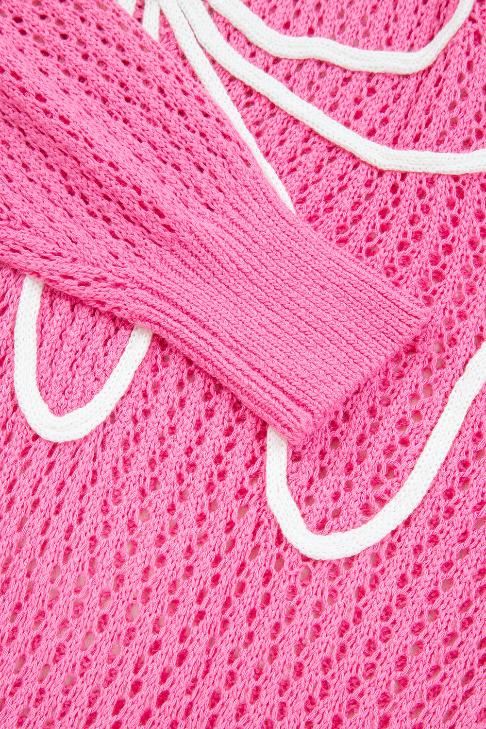 Sachet Pink Sweet Bow Decor Hollow Out Knitted Drop Shoulder Sweater 🇺🇲