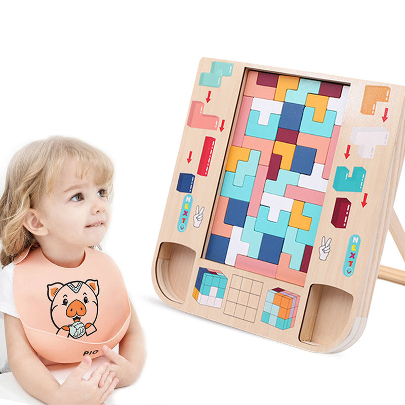 Wooden children's enlightenment multifunctional spatial thinking puzzle game Tetris three in one building blocks 🇨🇳