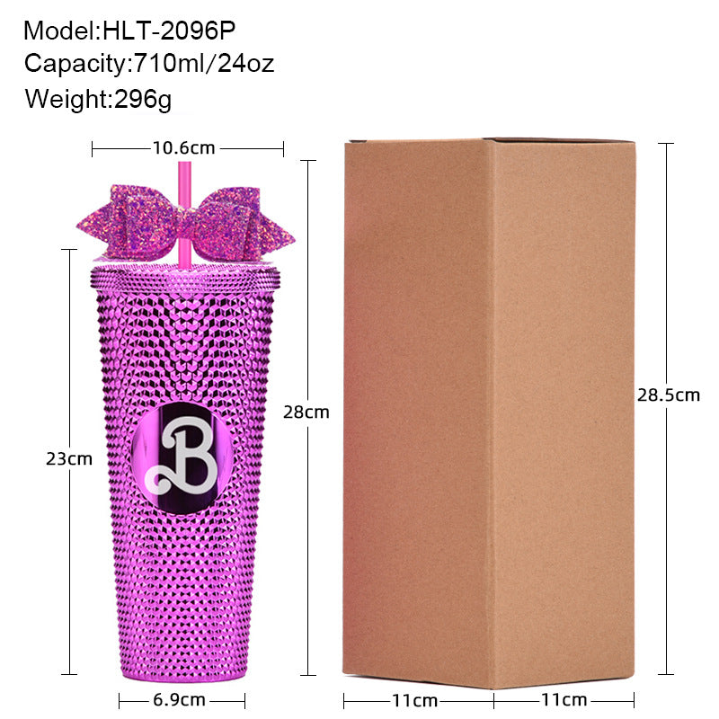 Double Layer Plastic Sippy Cup 710ml Large Capacity with Butterfly Knot 🇨🇳