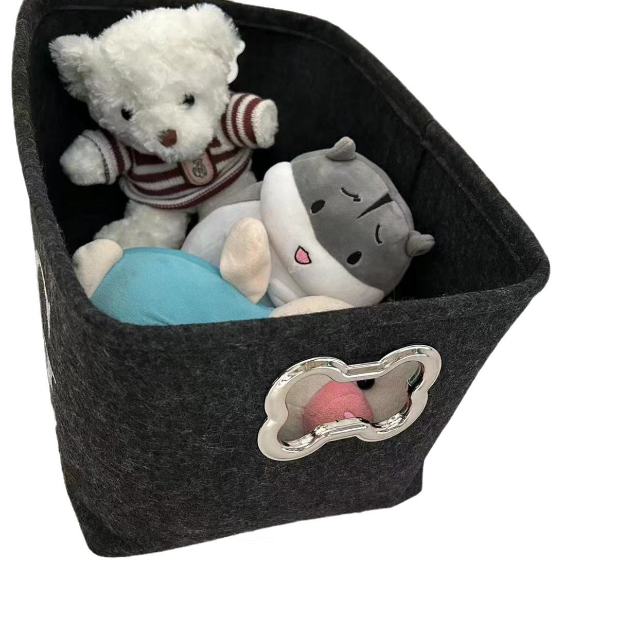 Pet Dog Cat Toy Snacks Sundries Metal Handle Felt Storage Box 🇨🇳