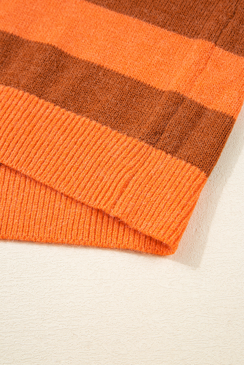 Orange Stripe Color Block High Neck Drop Shoulder Cozy Sweater 🇺🇲
