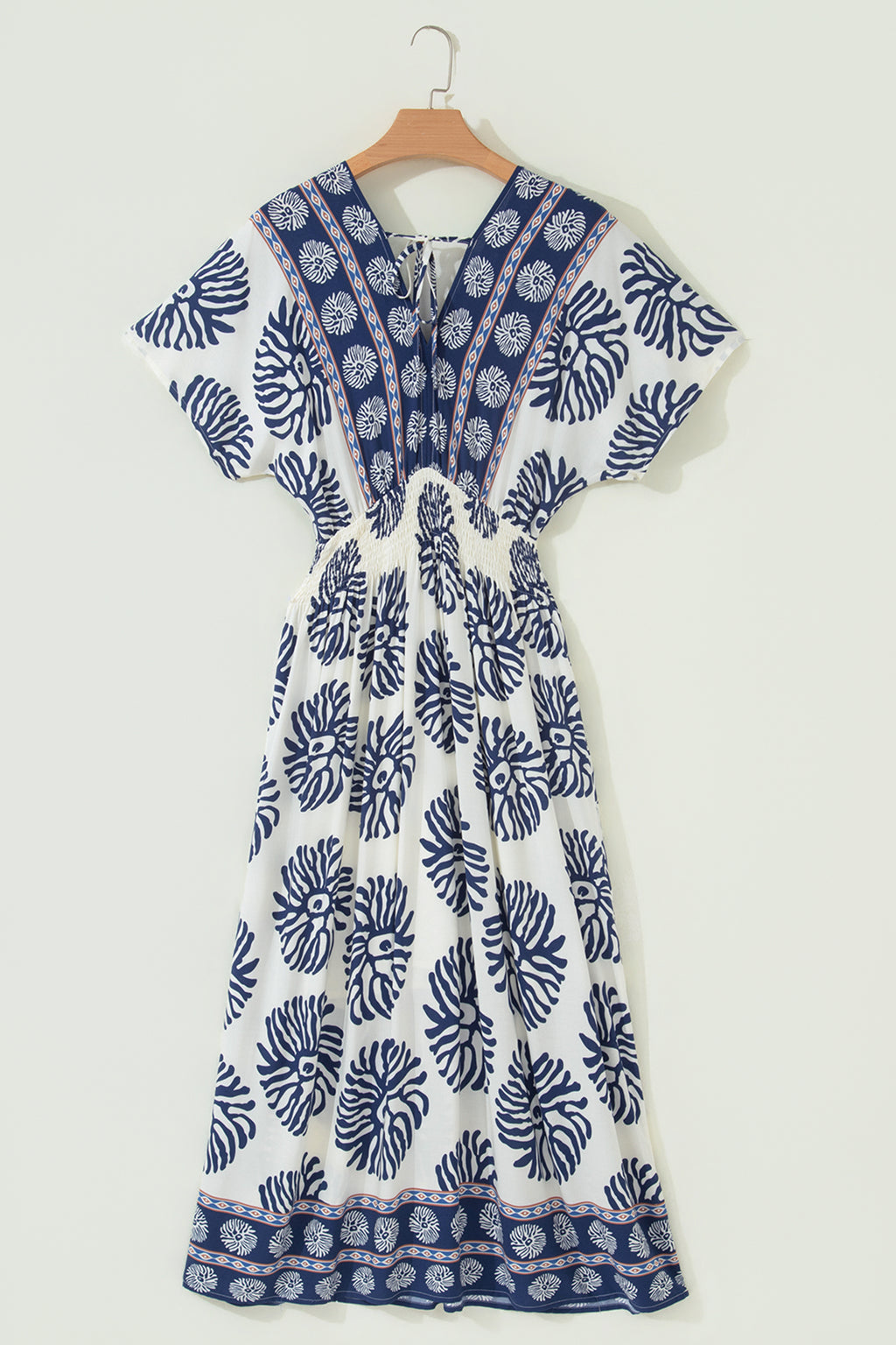 Blue Boho Floral Print Contrast Patchwork V Neck Dolman Maxi Dress 🇺🇸