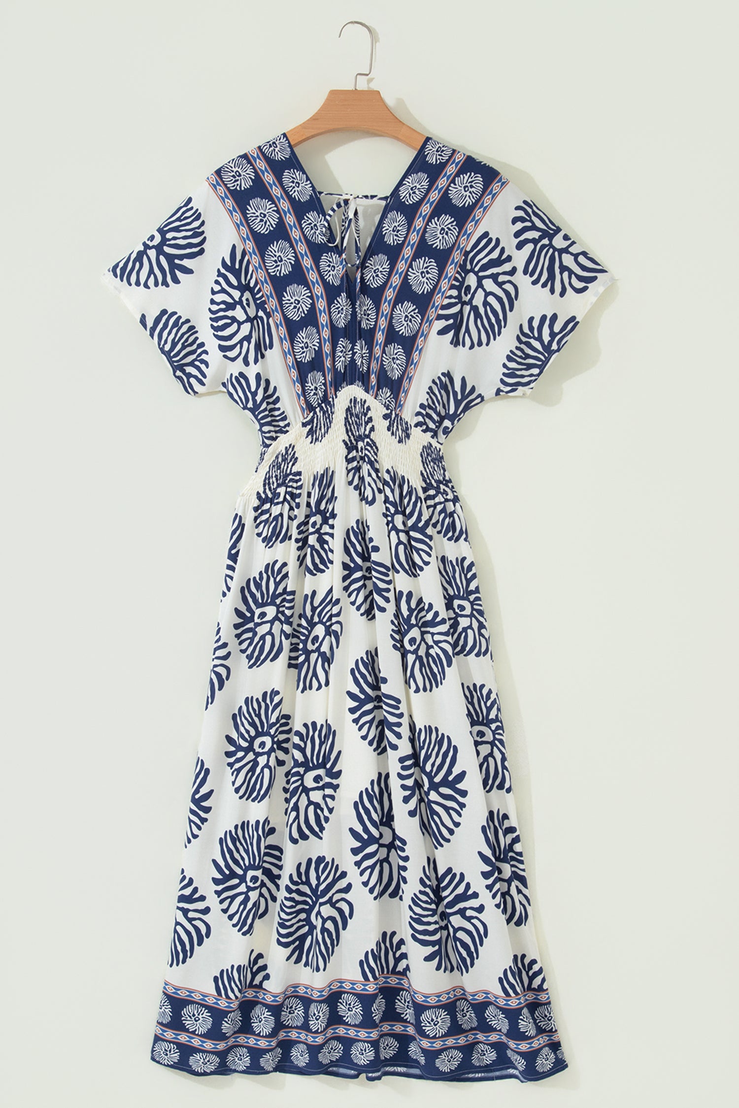 Blue Boho Floral Print Contrast Patchwork V Neck Dolman Maxi Dress 🇺🇸