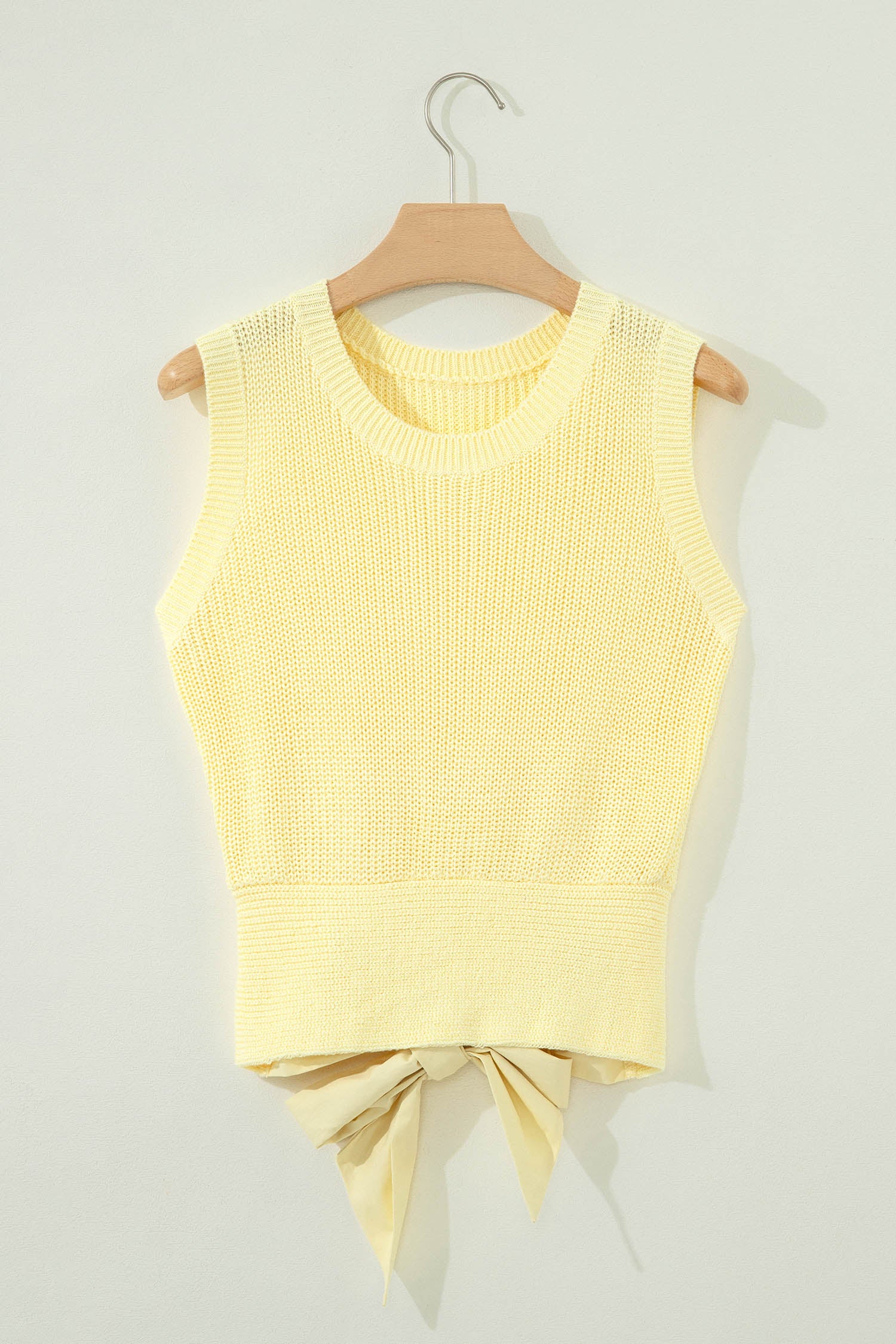 Yellow Cream Solid Color Cropped Knit Knot Back Cutout Sweater Tank 🇺🇸